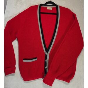 Vintage Archdale Red 100% Virgin Wool Cardigan Sweater Lion Buttons Mens Large